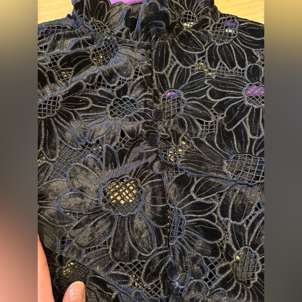 Sandro May Floral Guipure Velvet Lace Mock Neck Blouse - Picture 6 of 9